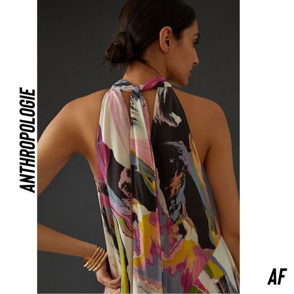 ANTHROPOLOGIE OMG HALTER MIDI DRESS NEW SMALL - Picture 7 of 13